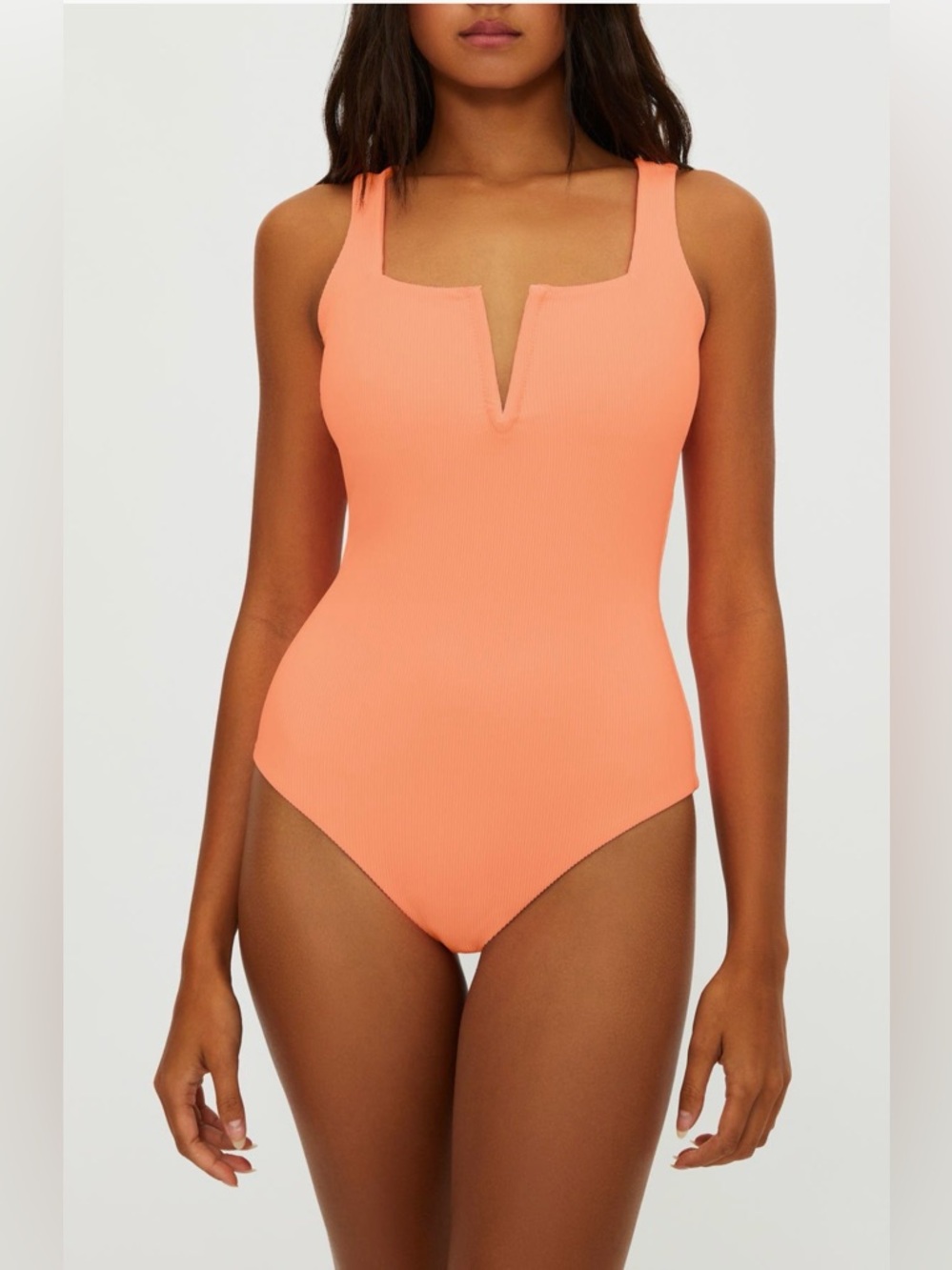 Beach Riot Tropez V-Wire Rib One-Piece Swimsuit, Guava, size Large, $178 - Picture 2 of 8